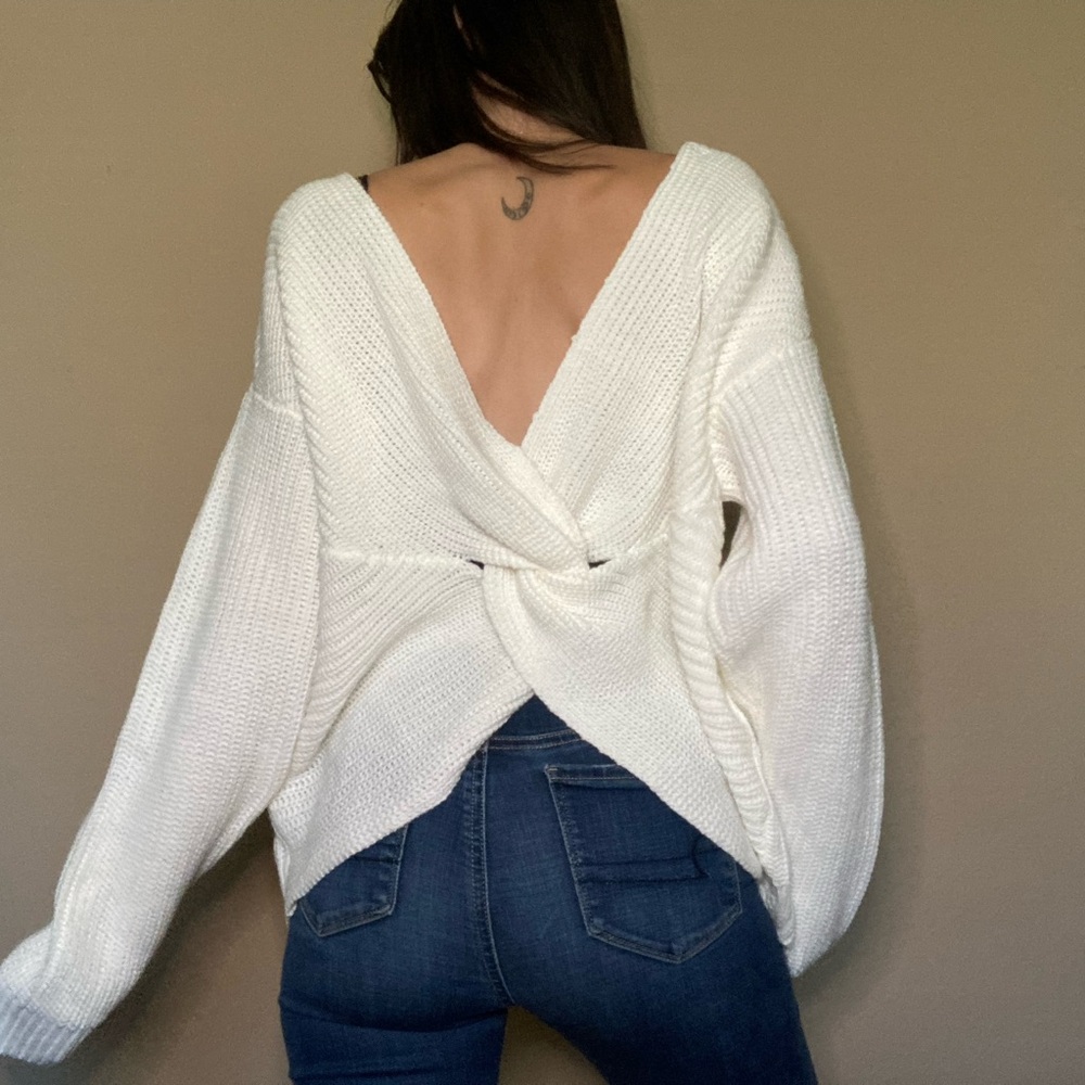 Boohoo Cream Twist-Knit Reversible Sweater